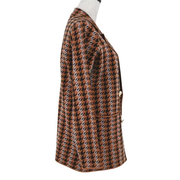 Joie Sweater Womens Jacket Medium Brown Black Blue Check Double Breasted Knit - Picture 5 of 11